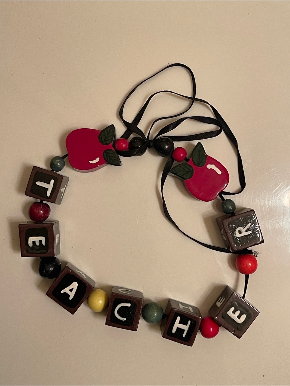 Personalized Kids Name Necklace with Red Apple Accent
